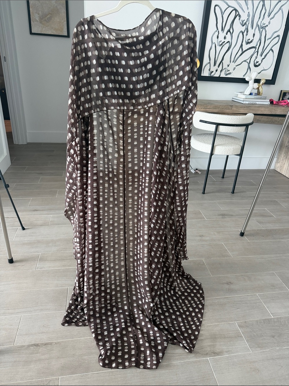 Womens Brown Polka Dot Cape Top